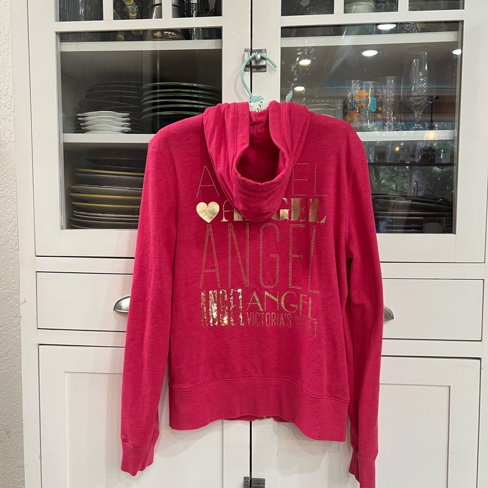 SOLD Victoria’s Secret Women’s “Angel” Zip Up Hoodie Size Large (Pink & Gold)